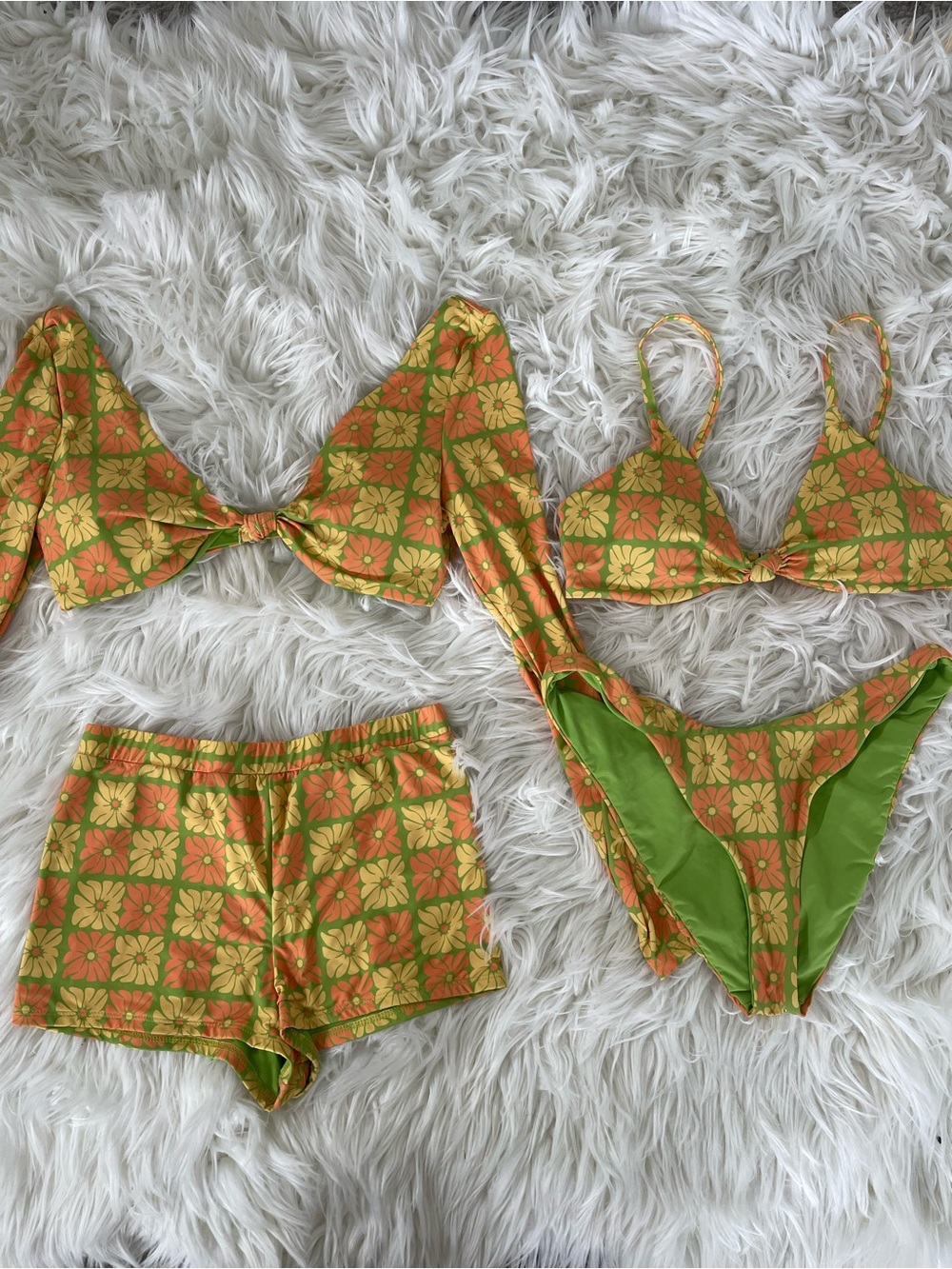 Dippin’ Daisy’s 4 piece Swim Set Orange Yellow & Green Floral